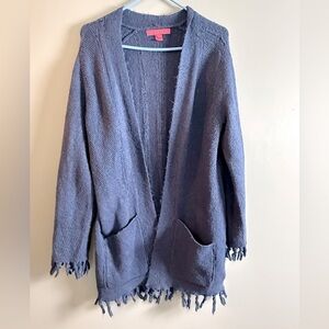 Lilly Pulitzer Women's Sz S Oversized Fringe Lewiston Open Cardigan Dusky Blue